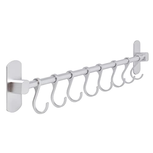 joeji's Kitchen Hakenleiste Küche - Küchenstange - Starker Selbstklebend 3M Ohne Bohren - Küchenleiste Stange für Küchenutensilien - Küchenhelfer Leiste (Silver) von joeji's Kitchen