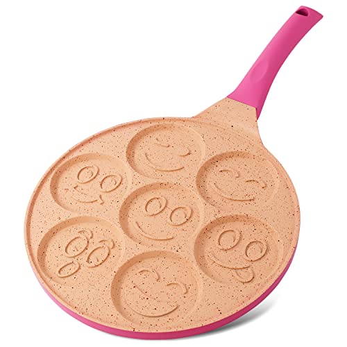 Joejis Pancake Crepe Pfanne mit 7 Mulden mit Smiley-Gesichtern - 26,5 cm Antihaft Leichte Aluminiumguss - Induktion - Spaß für Kinder - Mehrzweck Palatschinken Pfanne Spiegelei - Rosa Joejis Pancake Crepe Pfanne mit 7 Mulden mit Smiley-Gesichtern - 26,5 cm Antihaft Leichte Aluminiumguss - Induktion - Spaß für Kinder - Mehrzweck Palatschinken Pfanne Spiegelei - Rosa von joeji's Kitchen