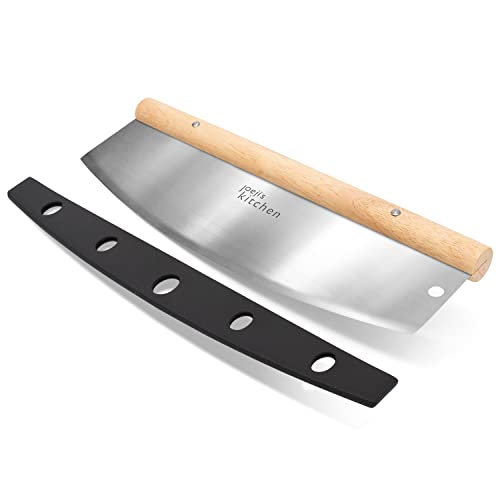 Joeji's Kitchen Pizzaschneider Holzgriff 33,5 cm - Pizzaschneider Wiegemesser Pizza - Pizza Messer - Pizzaschneider Edelstahl - Pizzaschneider mehrfach verwendbar von joeji's Kitchen