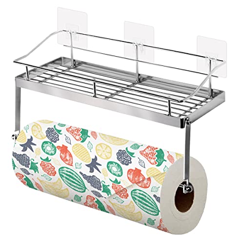 Joejis Küchenrollenhalter Wand mit Regal - Selbstklebend 3M Ohne Bohren - Küche Organizer Regal für Gewürze und Papierrolle - Wandhalter - Edelstahl Chrom-Finish von joeji's Kitchen