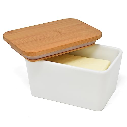 Joejis Butterdose mit Deckel 500ml, Keramik Butter Dish mit Bambusdeckel - Abnehmbare Silikondichtung Butter Box, Hält Butter kühl und frisch - butterbehälter von joeji's Kitchen