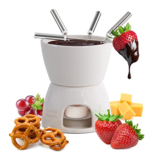 joeji's Kitchen Schoko Fondueset Keramik Mini Schokofondue Käsefondue Fondue Set Topf Kerze & Gabel für Fondue mit Teelicht von joeji's Kitchen