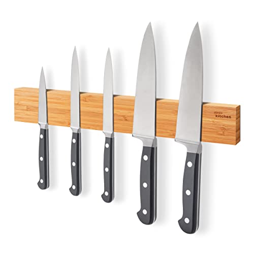 Joeji's Kitchen Magnetleiste Messer aus Bambus Holz 40cm - Magnet Messer Halterung ideal für Küchenmesser & Zubehör - Magnetleiste Messer für die Wand von joeji's Kitchen