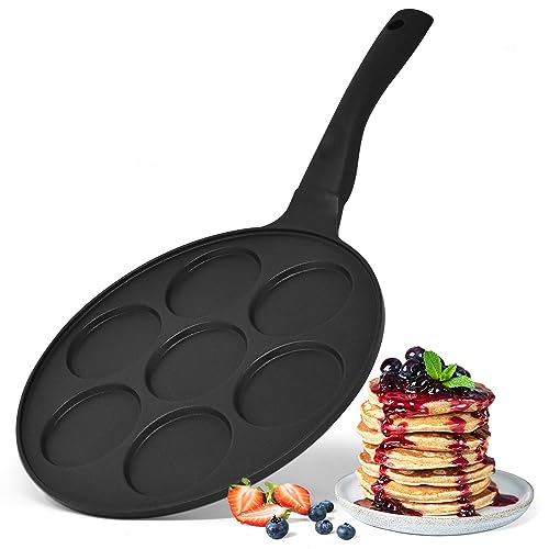 joeji's Kitchen Pancake Crepe Pfanne mit 7 Mulden Leichte - 26,5 cm Antihaft Aluminiumguss - Induktion - Mehrzweck Palatschinken Pfanne Spiegelei (7 Löcher) von joeji's Kitchen