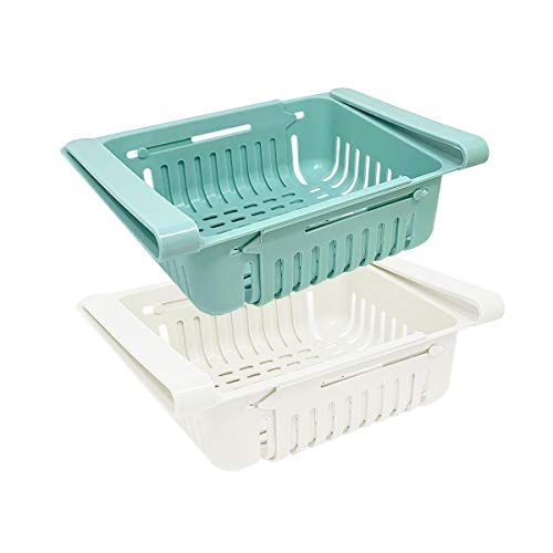 joeji's Kitchen Satz mit 2 Kühlschrank Schubladen als Kühlschrank Organizer/Kunststoff Kühlschrank Aufbewahrungsbox/Ausziehbare Fridge Organizer (blau, weiß) von joeji's Kitchen