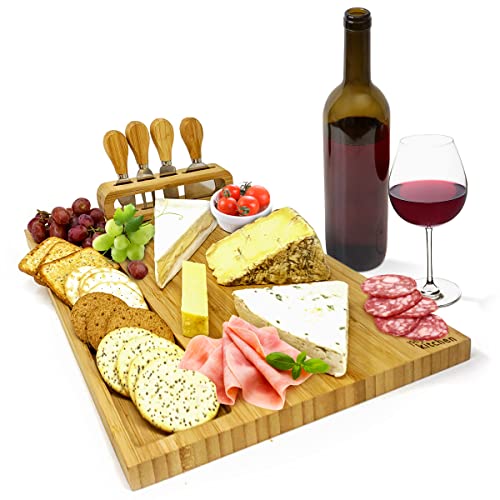 joeji's Kitchen Käseplatte Bambus - Käsebrett mit Käsemesser Set - Cheese Board - Holz Servierplatte - Ideal für Weihnachts Hochzeits- und Einweihungsgeschenke﻿ - Geschenke von joeji's Kitchen