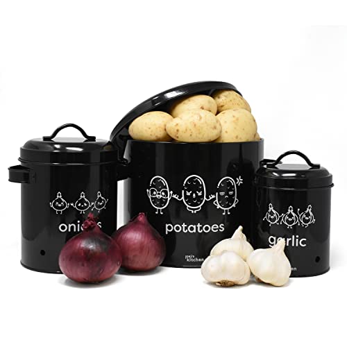 joeji's Kitchen kartoffel aufbewahrungsbox 3er-Set Metall kartoffel zwiebel knoblauch aufbewahrung Mit Deckel mit 360°-Luftzirkulation hält Gemüse länger frisch Gemüse Aufbewahrung - Schwarz joeji's Kitchen kartoffel aufbewahrungsbox 3er-Set Metall kartoffel zwiebel knoblauch aufbewahrung Mit Deckel mit 360°-Luftzirkulation hält Gemüse länger frisch Gemüse Aufbewahrung - Schwarz von joeji's Kitchen
