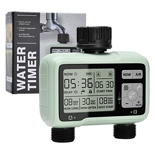 johgee Bewässerungscomputer 2 Anschlüsse, Bewässerungssystem, Bewässerungstimer Gartenschlauch Timer, Zeitschaltuhr Bewässerung Automatische Bewässerung, Regenverzögerung, von johgee