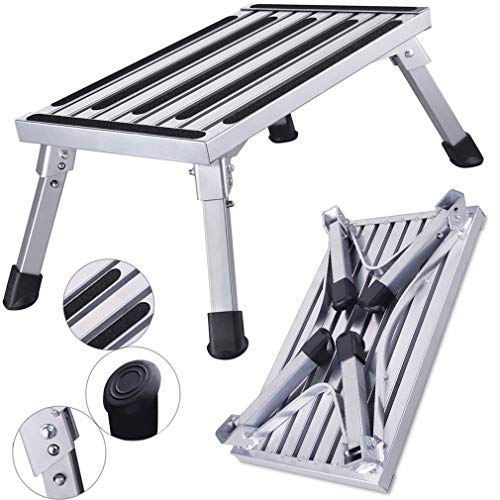 HDM 47x30x23cm Aluminium Klapptritt Trittleiter 1 Stufe Arbeitsplattform Max Belastung 150 kg für Küche,Bad,Camping und mehr, faltbar Hocker Leiter mit Anti-rutsch Matte von johgee