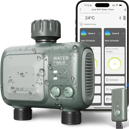 Johgee Bewässerungscomputer WLAN 2 Ausgänge 2,4 GHz, Intelligente Automatische Bewässerungssystem mit smart APP, Sprachsteuerung & USB Gateway, Regenverzögerung der Wettervorhersage für Garten von johgee