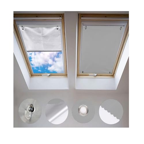 Johgee Dachfenster Rollo Thermo Sonnenschutz Silberbeschichtung Verdunkelungsrollo für Dachfenster GGU GGL GPU GPL GHU GHL GTU GTL GXU GXL (ohne Bohren mit Saugnäpfen,Größe 72x118cm), Grau von johgee