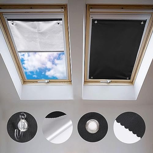 Johgee Dachfenster Rollo Thermo Sonnenschutz Silberbeschichtung Verdunkelungsrollo für VELUX Dachfenster GGU GGL GPU GPL GHU GHL GTU GTL GXU GXL (ohne Bohren mit Saugnäpfen,Größe 60x115cm) von johgee