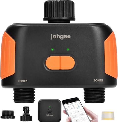 WLAN-Bewässerungscomputer mit 2 unabhängige Ausgängen, Johgee Smarte Wasserzeitschaltuhr mit APP/Sprachsteuerung, Automatische Gartenbewässerung Bewässerungsuhr für Garten, Wasserdicht IPX5 von johgee