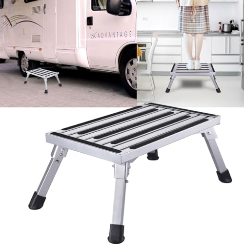 johgee 47x30x23cm stabil Aluminium Klapptritt Trittleiter 1 stufe Arbeitsplattform Max Belastung 250 kg für Kinder ältere Menschen Eintritt in die Caravan Wohnmobil SUV oder als Home Fußhocker von johgee