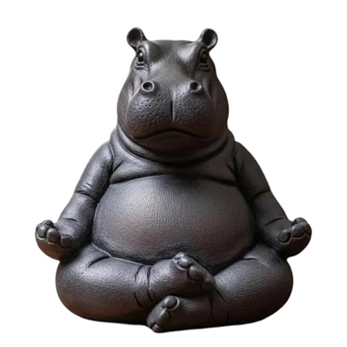 jojnsha Beruhigende Figur zum Basteln, meditierendes, ungeschicktes Nilpferd, Schreibtisch-Regal-Dekorationen für meditierende Liebhaber, Zuhause, Büro, Ornament, Nilpferd, Meditationsfigur von jojnsha