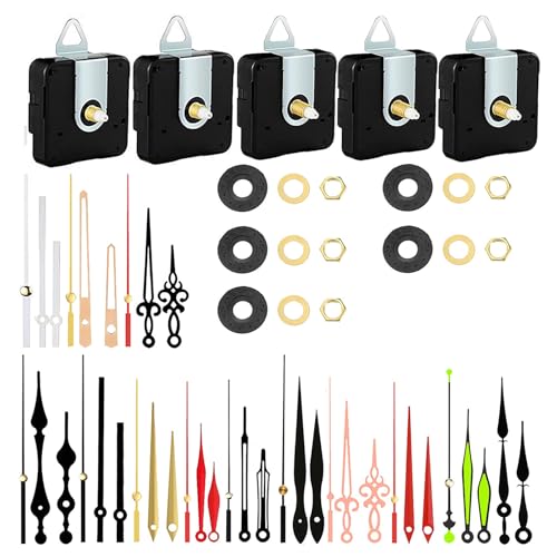 jojnsha Leise Wanduhr-Mechanismus-Kits, 5 Stück, hohe Genauigkeit, Quarz-Uhrwerk mit Installation, bunte Zeiger, Zubehör, Uhrwerk-Reparatur von jojnsha