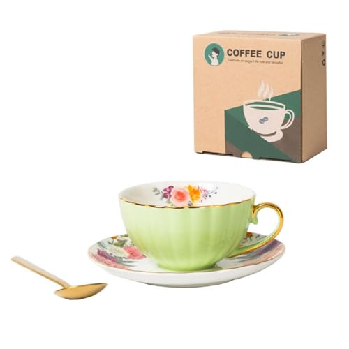 jojnsha Luxuriöses Keramik-Kaffeetassen-Set aus europäischer leichter luxuriöser Keramik und Untertasse, Set für Frühstück und Tee, Vintage-Blume und Untertasse jojnsha Luxuriöses Keramik-Kaffeetassen-Set aus europäischer leichter luxuriöser Keramik und Untertasse, Set für Frühstück und Tee, Vintage-Blume und Untertasse von jojnsha
