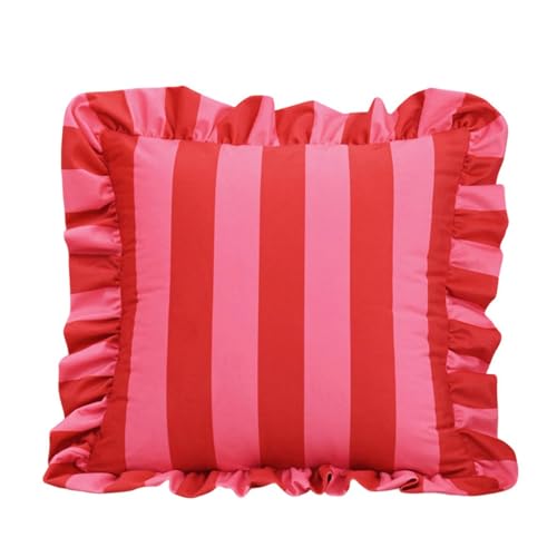 jojnsha Modischer Kissenbezug mit gerüschten Kanten, ästhetisches Streifenmuster, quadratischer Kissenbezug für Bett, Sofa, Dekoration, Accessoire, gerüschter Kissenbezug von jojnsha