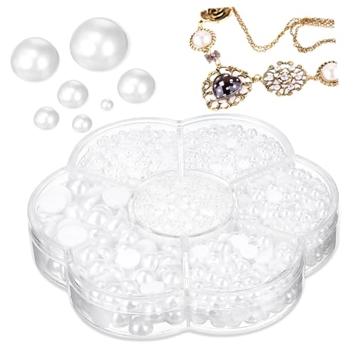 jojofuny 1 Schachtel Halbrunde Flache Abs perlen Weiß Glänzende Bastelperlen für DIY Schmuck Nagelkunst Kleidungs Accessoire dekorationen Vielseitig zum Aufkleben und Verzieren von jojofuny