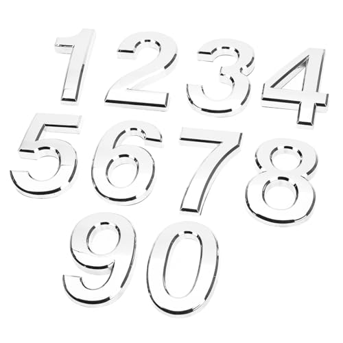 jojofuny 10 Stück Hausnummer Aufkleber Silber Selbstklebend Wetterfest Zahlen für Tür Briefkasten Hotel Wohnung Büro Einfache Montage ohne Bohren von jojofuny