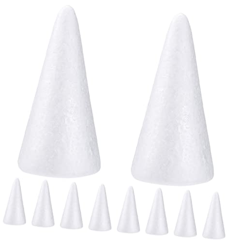 jojofuny 10 Stück Teiliges Weiße Große Feste Polystyrol Schaumkegel für DIY Bastelarbeiten Sicher Vielseitig Bemalbar und für Weihnachtsdeko Party und Schulprojekte von jojofuny