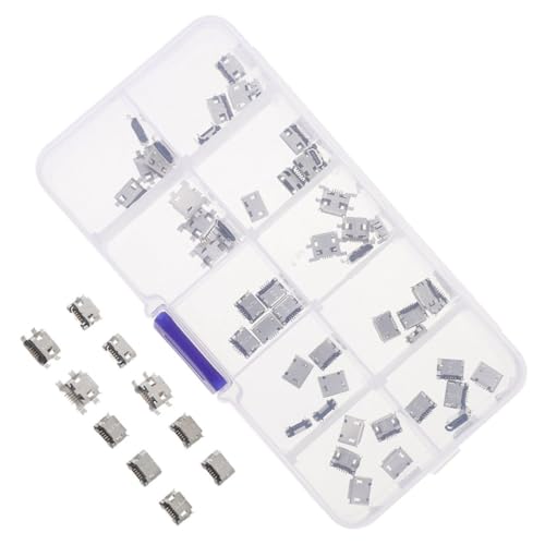 jojofuny 100 Stück Micro USB Buchse Vollkupfer Steckverbinder Ersatzadapter Hohe Leitfähigkeit Vielseitig Kompatibel Für Heim Büro Reise von jojofuny