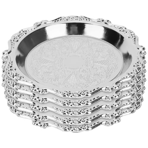 jojofuny 10cm Obsttablett 6 Stück Metall Serviertablett Vintage Runde Servierplatte Teller Snacks Süßigkeiten Nuss Gerichte Mini Vorspeisen Tablett Für Partybedarf Hause (Silber) von jojofuny