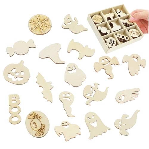 jojofuny 2 Sätze Halloween Holzornamente DIY Basteln Hängend Aufbewahrung Gruselige Figuren Partydeko Herbst Fest Dekoration von jojofuny