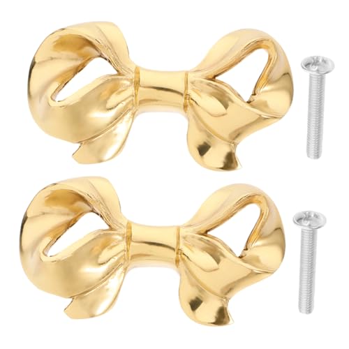 jojofuny 2 Stück Goldfarbene Schrankgriffe Schleifenform Messing Kommodenknöpfe mit Glatten Kanten Dekorative Vintage Möbelgriffe für Küchenschränke Kleiderschränke und Kindermöbel von jojofuny