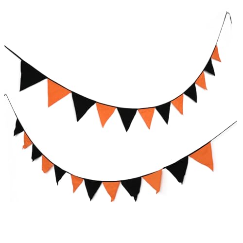 jojofuny 2 Stück Halloween Baumwoll Wimpelkette Dreieckige Flaggen Banner für Partydeko Kinderpartys Herbst Deko Festliche Halloween Dekoration von jojofuny