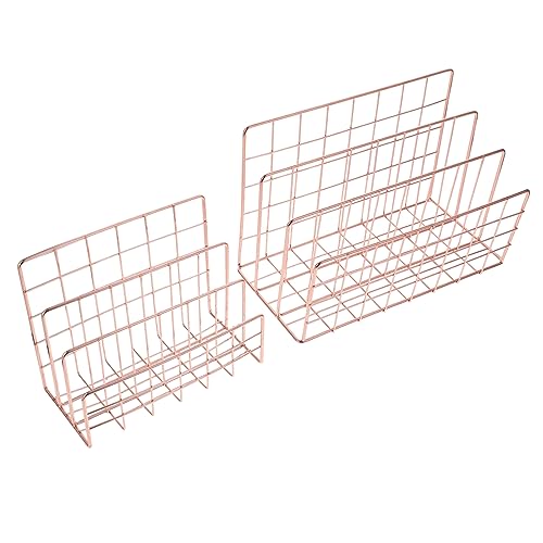 jojofuny 2 Stück Metall Zeitschriftenständer Eleganter Buchhalter für Büro Zuhause Stilvolle Ablage für Magazine Alben Design Roségold für Schreibtischorganisation von jojofuny