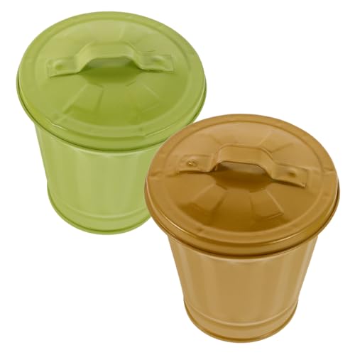 jojofuny 2 Stück Mülleimer Desktop -Küchenmüllbehälter Desktop Wastebin süßer Mülldose Papierkorb mit Griff Stiftbecherhalter Schreibtisch Blumentopf Zähler Mülltonne galvanisiertes Eisen von jojofuny