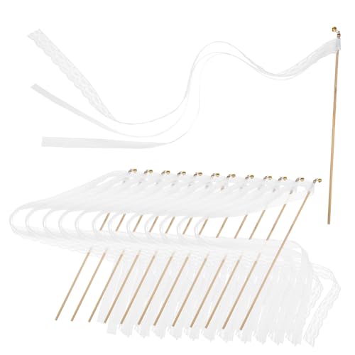 jojofuny 20 Stück Teiliges Hochzeits Zauberstab mit Goldenen Glöckchen Weißen Spitzenbändern Robustem Holz und Polyester Material Banddekoration als Festliche Hochzeitsdeko und Give Away von jojofuny