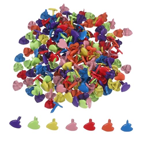 jojofuny 200stücke Papierverschlüsse Zum Basteln Bunte Herzförmige Brads Aus Scrapbooking-Verzierungen Herzförmige Brads Miniatur-brads Süße Büroklammern Für Kunstprojekte von jojofuny