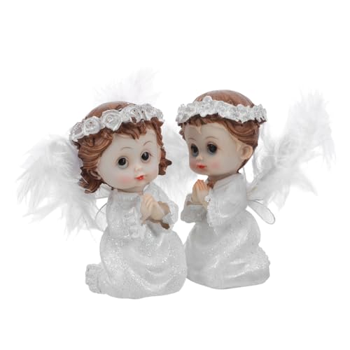 jojofuny 2stücke Engel-tischdekoration Aus Harz Schutzengel-figur Mit Flügeln Betende Engelsstatue Süßes Cherub-ornament Für Schreibtisch Kamin Bücherregal Weihnachten Taufe von jojofuny