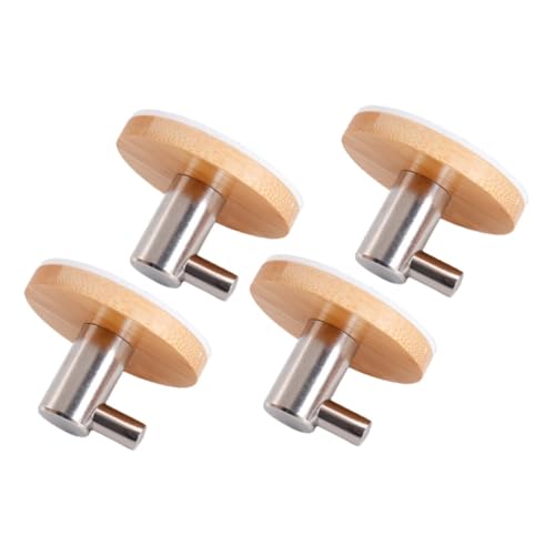jojofuny 4 Stück Teiliges Holz Wandhaken mit Starkem Kleber Selbstklebend Rostfreier Edelstahl Multifunktionale Haken für Badezimmer Küche ohne Bohren Platzsparend Modernes Design von jojofuny