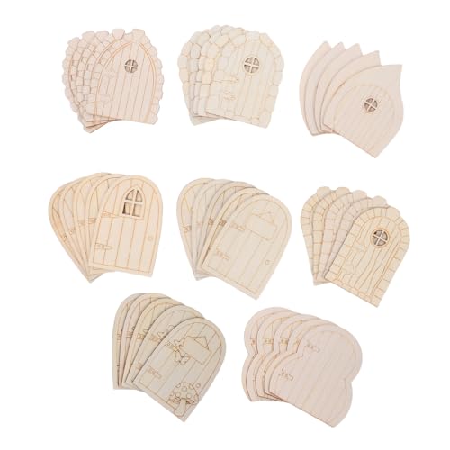 jojofuny 40 Stück Teiliges Holz Miniatur Bastelset Unlackiert Miniatur Wichteltüren für Garten Büro Hochzeit Party Dekoration Natürliche Holzscheiben DIY Zubehör von jojofuny