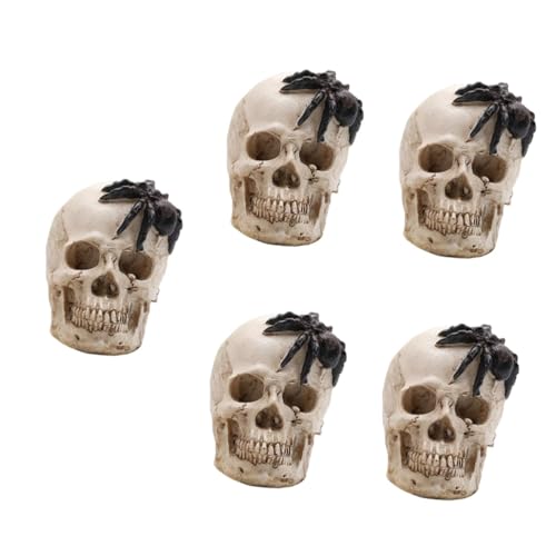 jojofuny 5 Stück Halloween LED Schädel Lampe Deko mit Licht Gruselige Halloween Kopf Statue aus Resin für Spukhaus und Party Langlebige Skelett Kopf Beleuchtung für Drinnen und Draußen von jojofuny