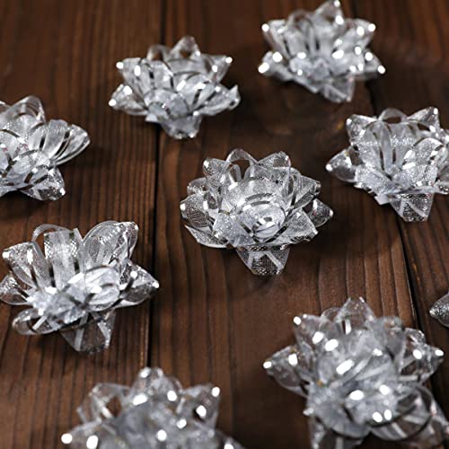 jojofuny 5 Stück Schneegarnsternblumen Bausatz dekorativ Gegenwärtig Verpackung Band für Weihnachten groß Schleifen-Partydekorationen Schleifen zum Verpacken von Geschenken Vlies Silber von jojofuny