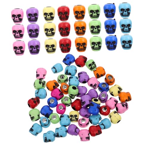 jojofuny 50 Stück Teiliges Acryl Schädel Perlen Bunte DIY Schmuckperlen für Armbänder Halsketten Bastelperlen mit Einzigartigem Halloween Skelett Design von jojofuny