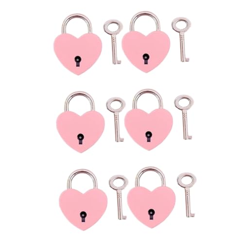 jojofuny 6 Stk Vorhängeschloss Gepäckschloss Wetterfeste Vorhängeschlösser Gepäckschlösser Für Koffer Herzförmiges Schloss Andenken Truhenschloss Rosa Liebe Mini-schloss Liebhaber Eisen von jojofuny