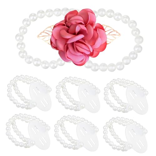 jojofuny 6 Stück Elastische Perlen Armbänder mit Doppelter Faux Perlen Verstellbare Braut Corsage Handgelenksbänder für Hochzeit Abschlussball Party und DIY Schmuck von jojofuny