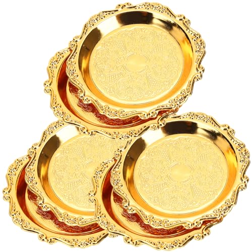 jojofuny 6 Stück Metall Serviertablett Vintage Runde Servierplatte Teller Snacks Süßigkeiten Nuss Gerichte Mini Vorspeisen Tablett 4 Zoll Für Partybedarf Hause (Golden) von jojofuny
