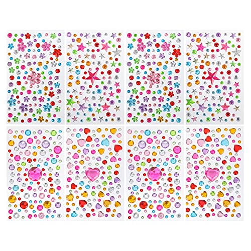 jojofuny 8 Blatt Selbstgemacht Strass Aufkleber Für Kinder Selbstklebende Acryl Gemstones in Bunten Formen Wasserfest Und Temperaturbeständig Für Scrapbook Journal Und Handyhüllen von jojofuny