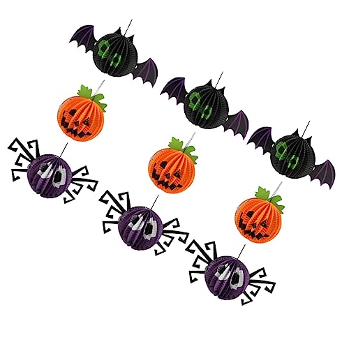 jojofuny 9 Stück Teiliges Faltbare Halloween Papierlaternen Fledermaus Kürbis und Spinne Hängende Deko für Halloween Feiern Festivals und Partys Farblich Gemischt von jojofuny