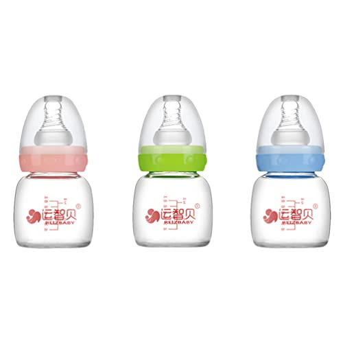 jojofuny Babyflaschen Neugeborene Milchflasche Baby Trinkflasche 3pcs Wasserflasche Saftflasche brustähnlicher Sauger Trinksauger Glas Silikon Babyfläschchen Unterwegs Baby Flasche von jojofuny