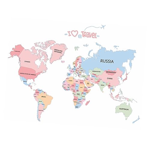 jojofuny Bunter Englischer Buchstaben Wandaufkleber Mit Weltkarte Selbstklebender Pvc Aufkleber Abnehmbar Für Wände Türen Und Schränke Für Wohnzimmer Und Kinderzimmer 60x90cm von jojofuny