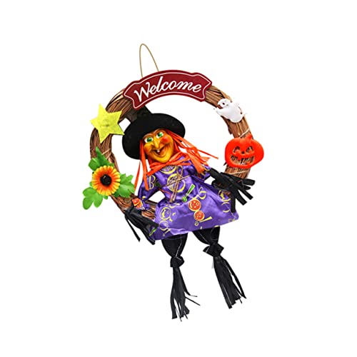 jojofuny Halloween-Kranz-Akzente Halloween-Kranz Kränze Für Die Haustür Halloween-Kranz-Zeichen Süßes Oder Saures Zeichen Halloween-tür Partei Hängender Kranz Led-kit Geist Kürbis Bambus von jojofuny