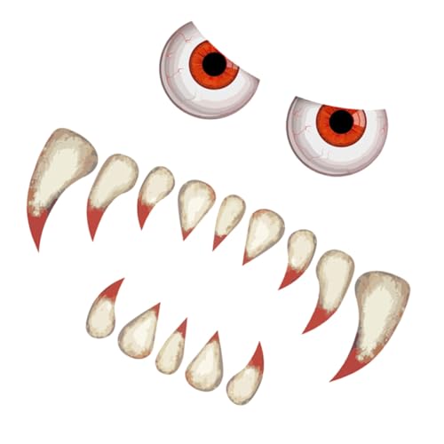 jojofuny Halloween Monster Augen und Fangzähne Wandtattoo Selbstklebend Langlebiger Halloween Aufkleber für Fenster Tür Glatte Oberflächen Leicht zu Entfernen Kreative Deko für Party von jojofuny