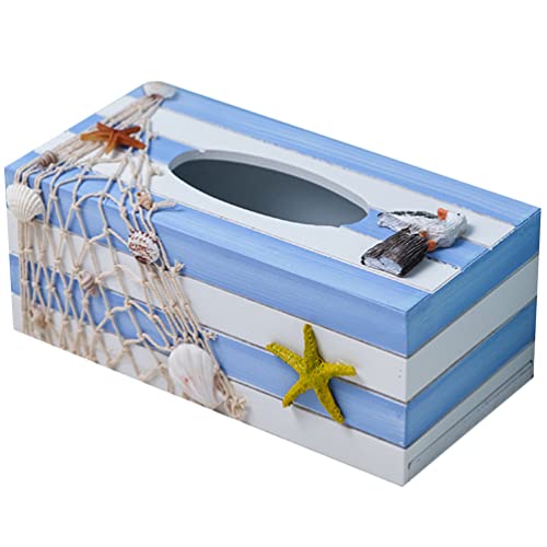 jojofuny Eleganter Taschentuchbox- Aus Holz Im Mediterranen Stil Rechteckige Taschentuchbox-Abdeckung Stranddekor von jojofuny